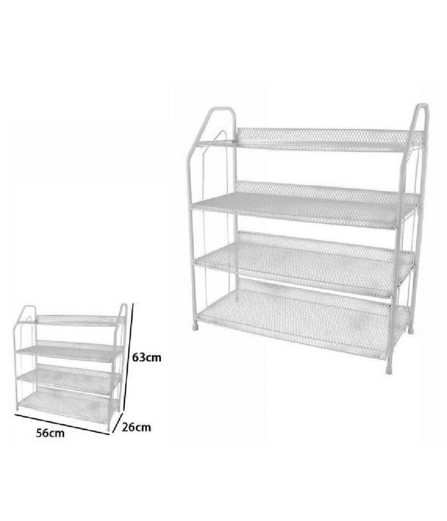 Scarpiera Porta Scarpe 4 Ripiani Piani In Metallo Bianco Mobile Salvaspazio         