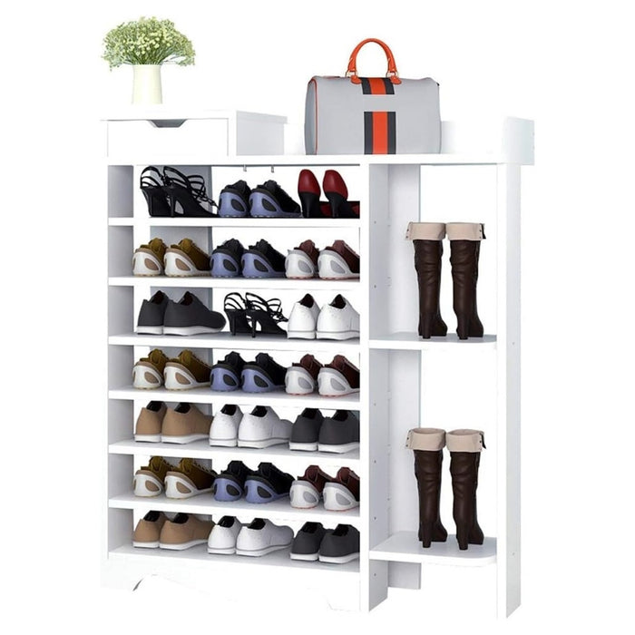 Trade Shop - Scarpiera Portaoggetti Scaffale 8 Ripiani Salvaspazio Facile Da Montare Bianco 85x24x118cm -