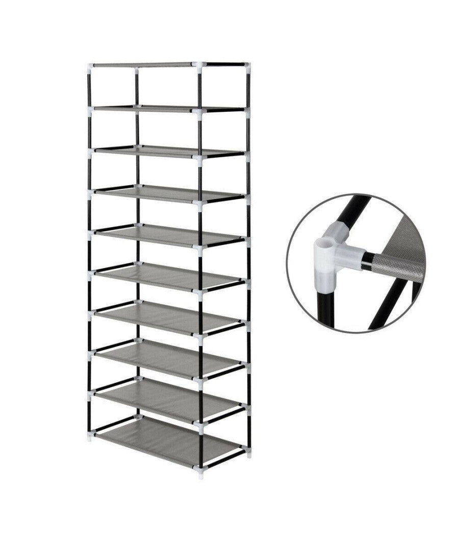 Scarpiera Salvaspazio 10 Ripiani 27paia Di Scarpe Scaffale Acciaio E Tessuto Tnt         