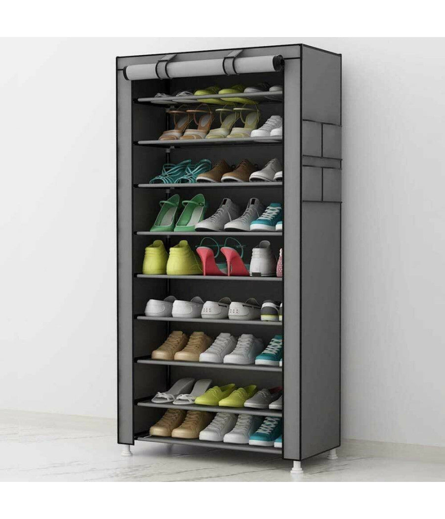 Scarpiera Salvaspazio 10 Ripiani 27paia Di Scarpe Scaffale Acciaio E Tessuto Tnt         