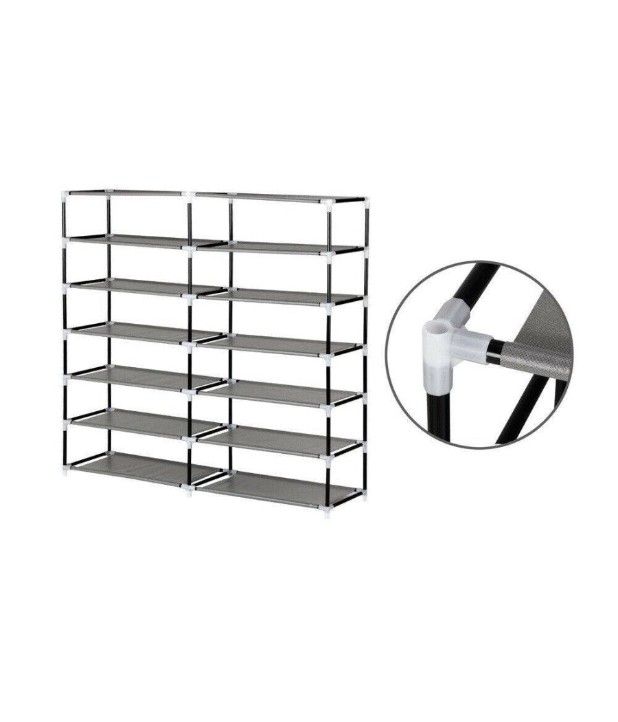 Scarpiera Salvaspazio 7 Ripiani 36 Paia Scaffale Acciaio E Tessuto Tnt Marrone         