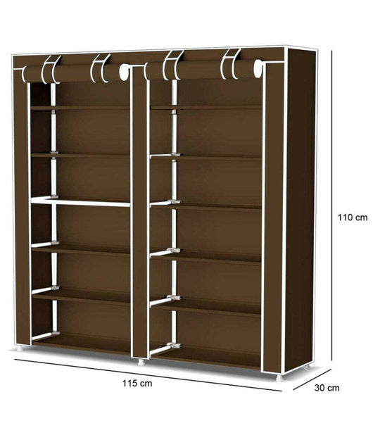 Scarpiera Salvaspazio 7 Ripiani 36 Paia Scaffale Acciaio E Tessuto Tnt Marrone         