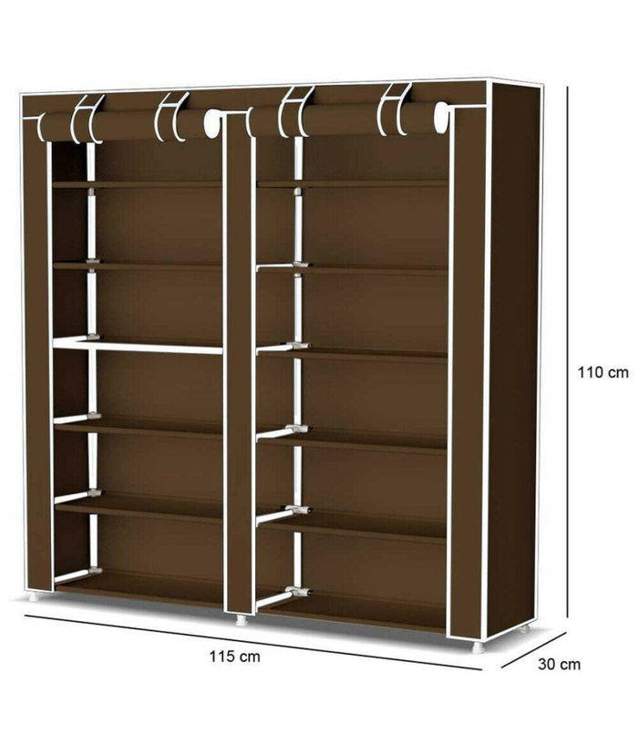 Scarpiera Salvaspazio 7 Ripiani 36 Paia Scaffale Acciaio E Tessuto Tnt Marrone         