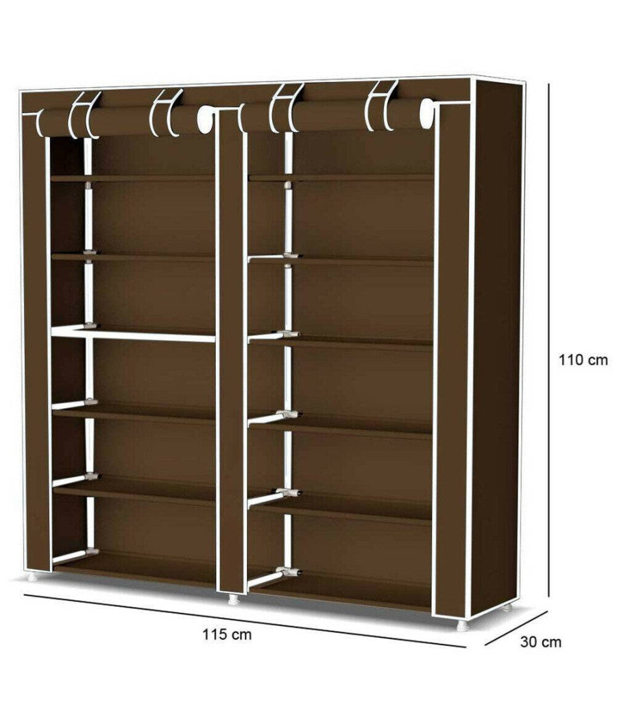 Scarpiera Salvaspazio 7 Ripiani 36 Paia Scaffale Acciaio E Tessuto Tnt Marrone         