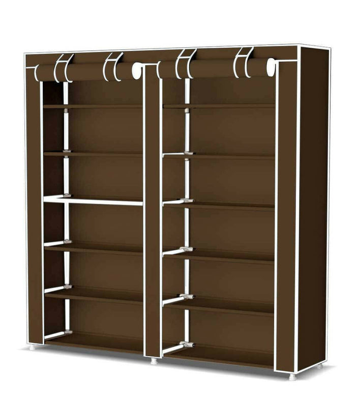 Scarpiera Salvaspazio 7 Ripiani 36 Paia Scaffale Acciaio E Tessuto Tnt Marrone         