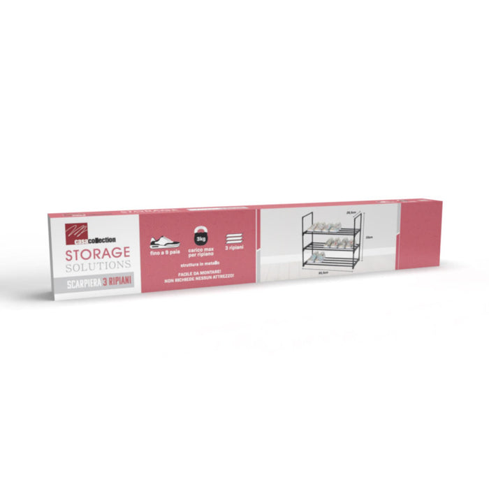 Scarpiera Scaffale 3 Ripiani In Metallo Nero 65,5x29,5x55 Cm