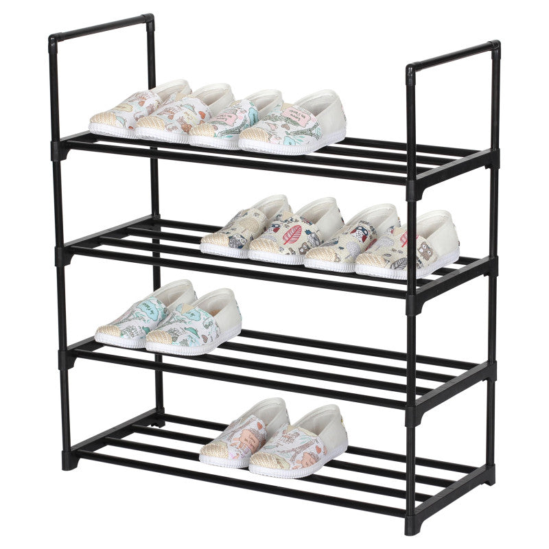 Scarpiera Scaffale 4 Ripiani In Metallo Nero 65,5x29,5x72 Cm