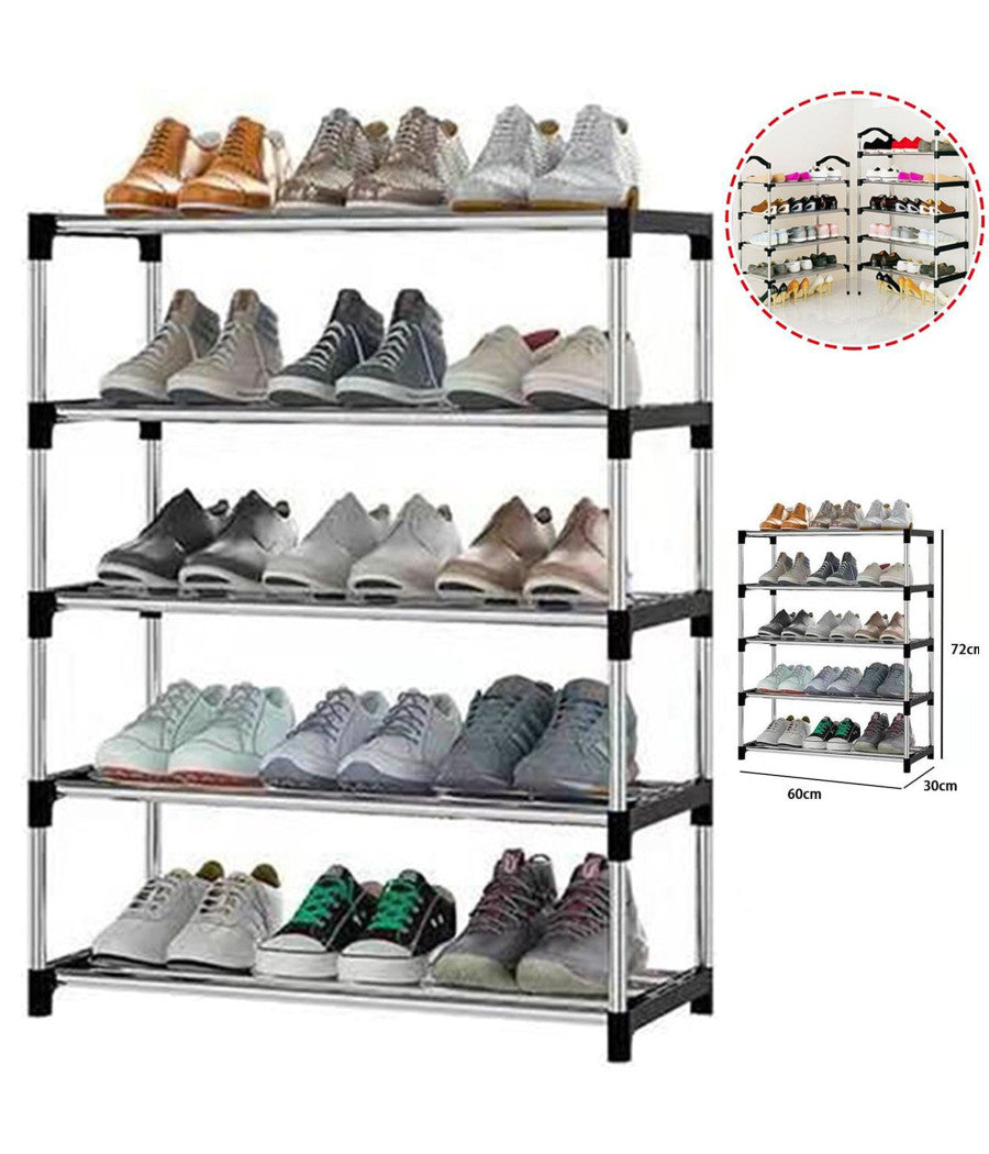 Scarpiera Scaffale Casa Multiuso 5 Ripiani In Metallo Salvaspazio 60x30x72cm         