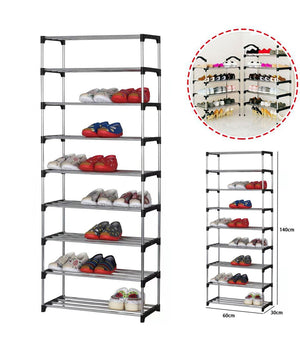 Trade Shop - Scarpiera Scaffale Casa Multiuso 9 Ripiani In Metallo Impilabile 60x30x140cm -