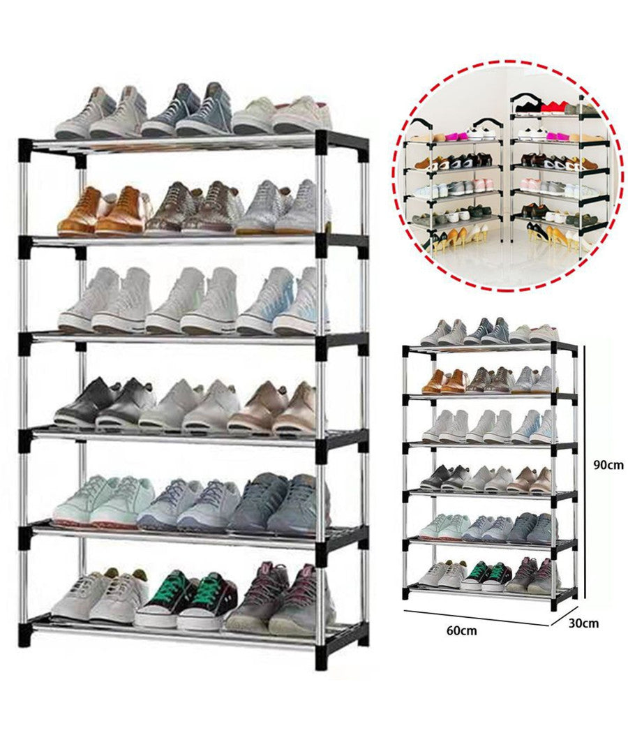 Scarpiera Scaffale Multiuso 6 Ripiani Salvaspazio Metallo Impilabile 60x30x90cm         