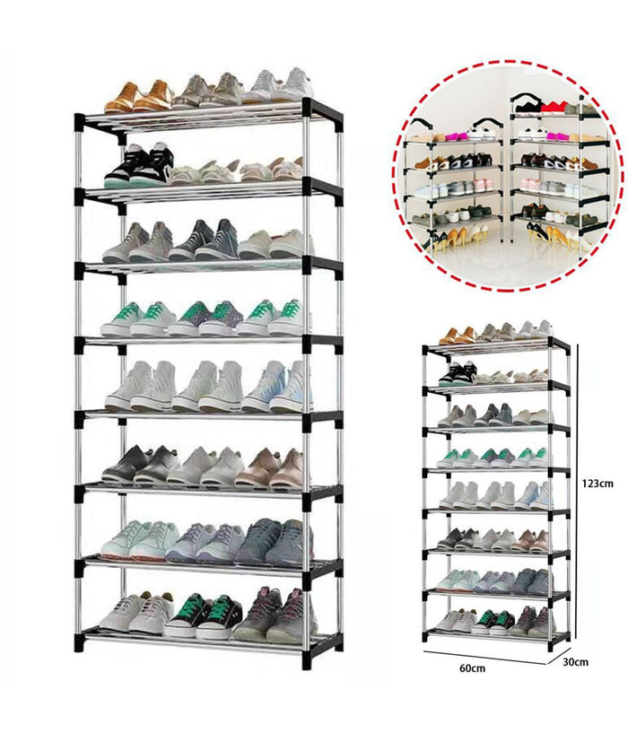 Scarpiera Scaffale Multiuso 8 Ripiani In Metallo Salvaspazio 123x30x60cm         