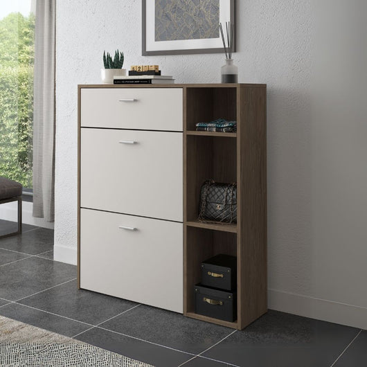 Scarpiera Takimi columella e cashmere 2 ante a ribalta e cassetto 90x26x101,5H