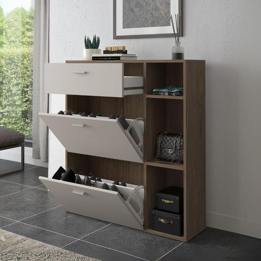 Scarpiera Takimi columella e cashmere 2 ante a ribalta e cassetto 90x26x101,5H