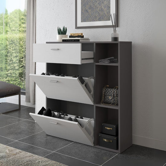 Scarpiera Takimi grafite e bianco 2 ante a ribalta e cassetto 90x26x101,5H