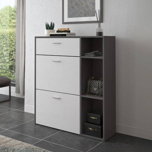 Scarpiera Takimi grafite e bianco 2 ante a ribalta e cassetto 90x26x101,5H