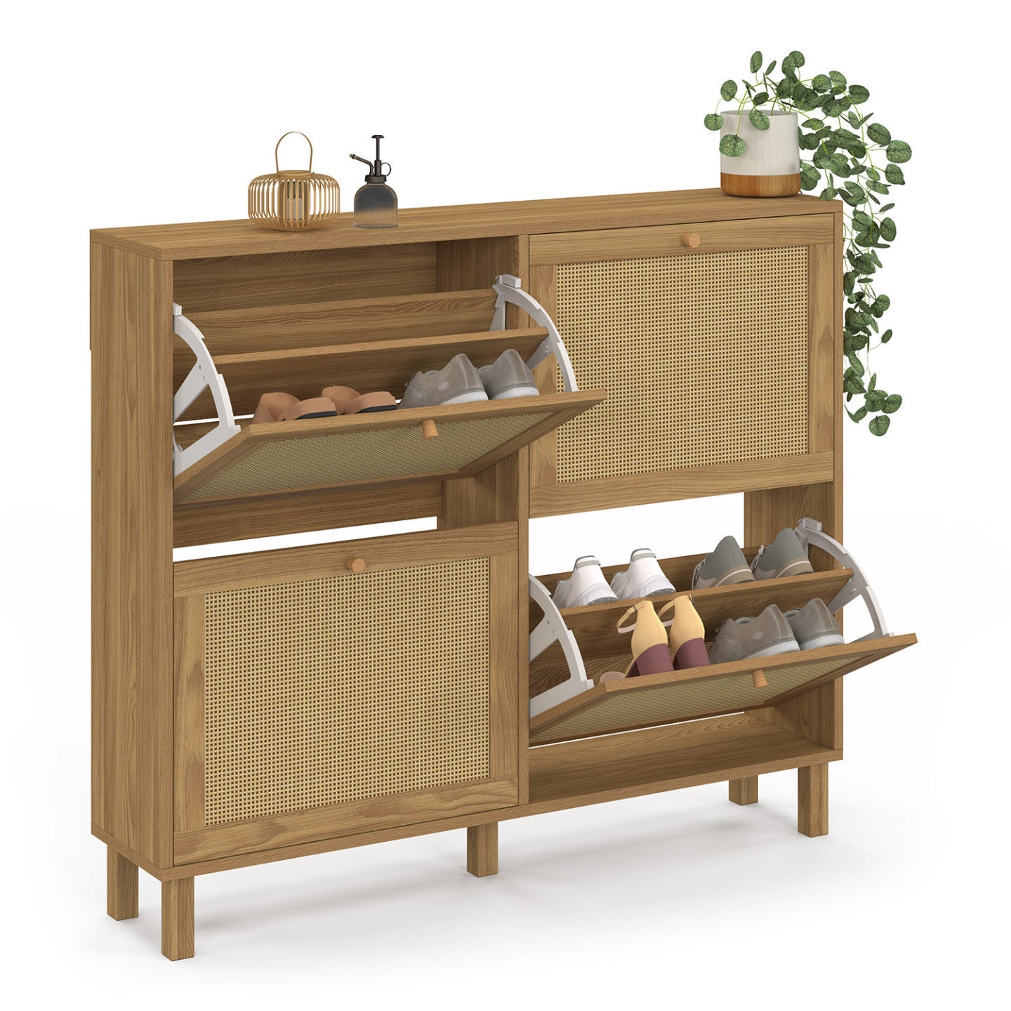 IDMarket - Scarpiera vintage HANAE 20 paia, 4 ante, effetto canna naturale