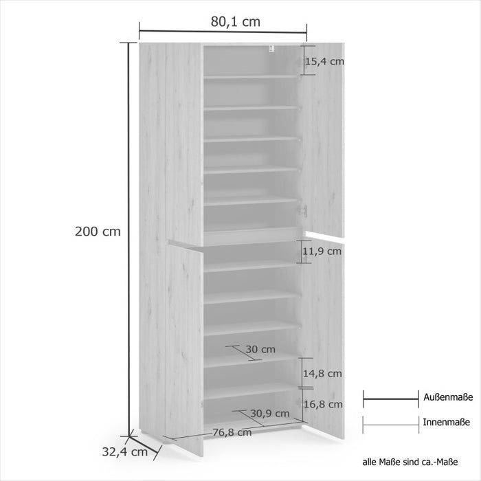 Scarpiera XXL a 4 ante e 2 specchi MISTER Made in Italy cm 80x35x200h