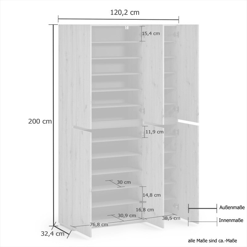 Scarpiera XXL a 6 ante e 2 specchi MISTER Made in Italy cm 120x35x200h