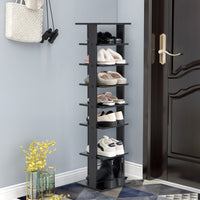 Scarpiera di legno salva spazio con 7 livelli da ingresso e camera da letto-Scaffale per scarpe per casa con dispositivo antiribaltamento Nero