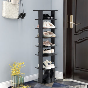 Scarpiera di legno salva spazio con 7 livelli da ingresso e camera da letto-Scaffale per scarpe per casa con dispositivo antiribaltamento Nero