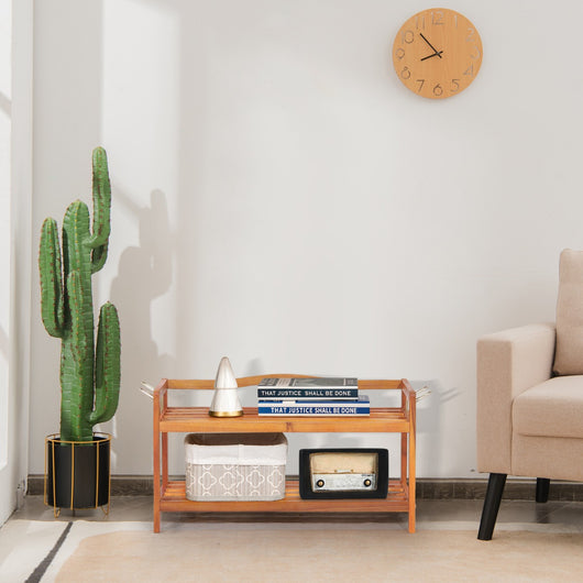 Scarpiera in legno a 2 livelli con ganci laterali in metallo, Scarpiera per ingresso contiene fino a 12 paia Marrone-Scarpiere