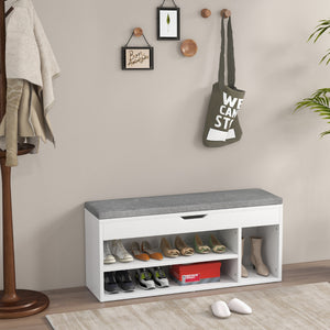 Scarpiera in legno con cuscino morbido e cassetto due ripiani-Scaffale per scarpe per casa 104x30x48cm Grigio