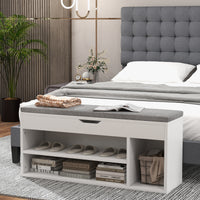 Scarpiera in legno con cuscino morbido e cassetto due ripiani-Scaffale per scarpe per casa 104x30x48cm Grigio