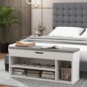 Scarpiera in legno con cuscino morbido e cassetto due ripiani-Scaffale per scarpe per casa 104x30x48cm Grigio