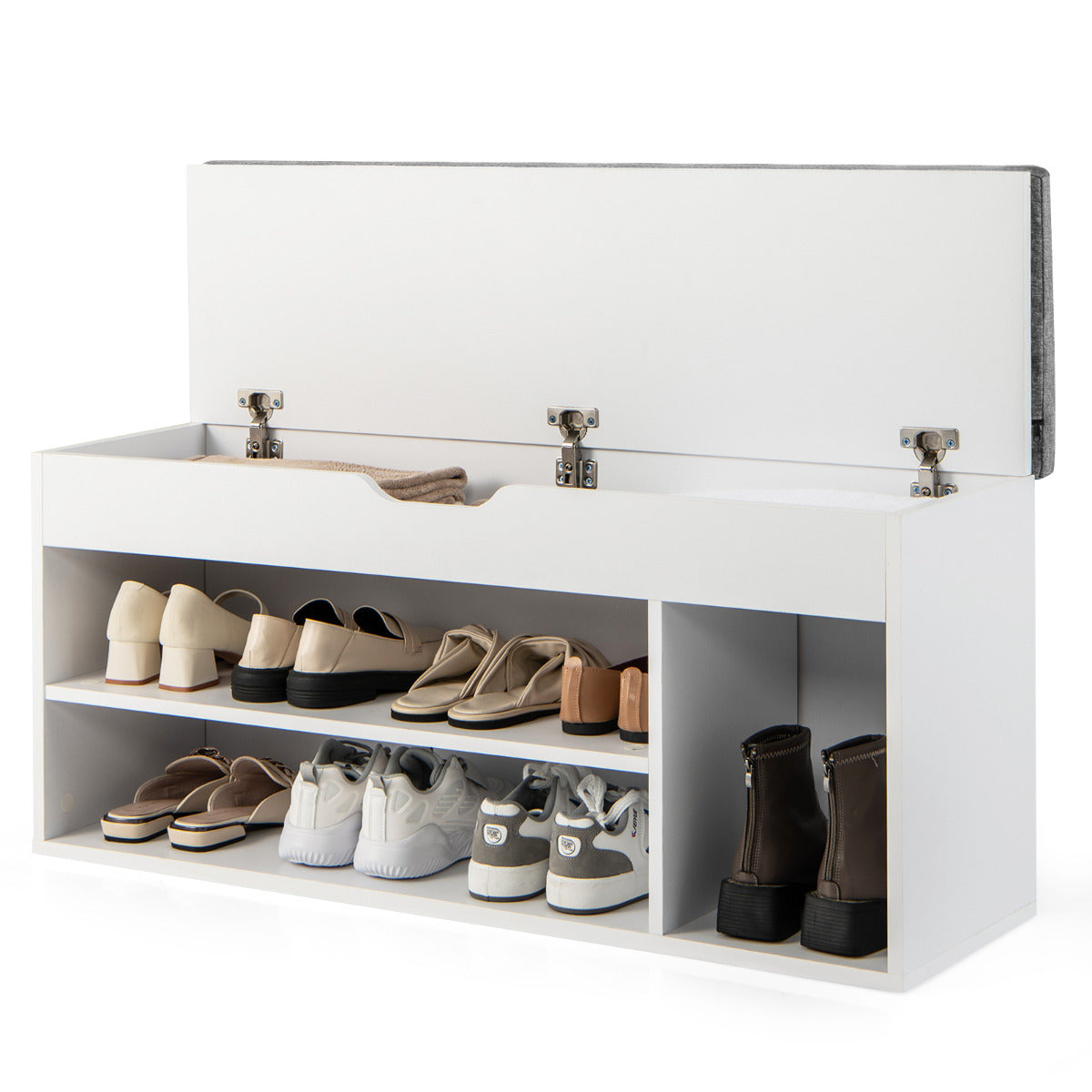 Scarpiera in legno con cuscino morbido e cassetto due ripiani-Scaffale per scarpe per casa 104x30x48cm Grigio