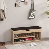 Scarpiera in legno con cuscino morbido e cassetto due ripiani-Scaffale per scarpe per casa 104x30x48cm Naturale