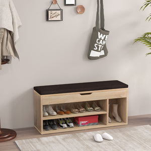 Scarpiera in legno con cuscino morbido e cassetto due ripiani-Scaffale per scarpe per casa 104x30x48cm Naturale