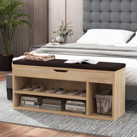 Scarpiera in legno con cuscino morbido e cassetto due ripiani-Scaffale per scarpe per casa 104x30x48cm Naturale