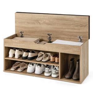 Scarpiera in legno con cuscino morbido e cassetto due ripiani-Scaffale per scarpe per casa 104x30x48cm Naturale