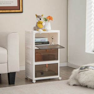 Scarpiera pieghevole a 3 piani con porte magnetiche ruote bloccabili, Mobile scarpe impilabile Bianco 40x27,5x64cm-Scarpiere