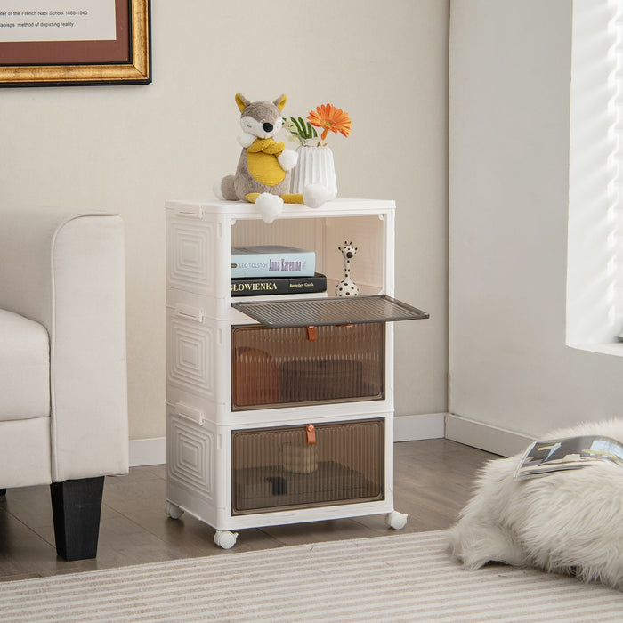 Scarpiera pieghevole a 3 piani con porte magnetiche ruote bloccabili, Mobile scarpe impilabile Bianco 40x27,5x64cm-Scarpiere