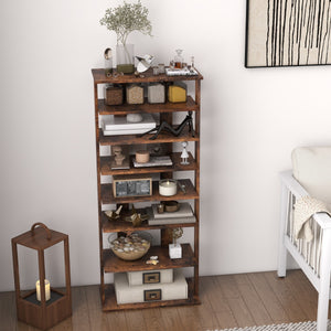 Scarpiera alta e stretta solida in legno per piccoli spazi domestici, Scarpiera verticale a 7 livelli da ingresso Marrone-Scarpiere