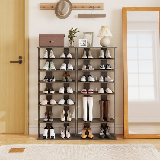 Scarpiera alta e stretta solida in legno per piccoli spazi domestici, Scarpiera verticale a 7 livelli da ingresso Grigio-Scarpiere