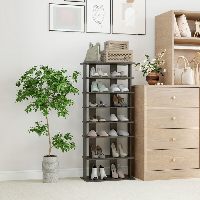 Scarpiera alta e stretta solida in legno per piccoli spazi domestici, Scarpiera verticale a 7 livelli da ingresso Grigio-Scarpiere