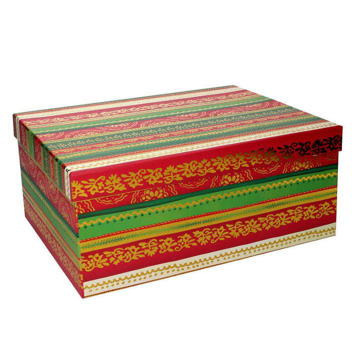 Scatola cartone 1-10 righe verde, rossoe oro rettangolare cm 37,5x29h16