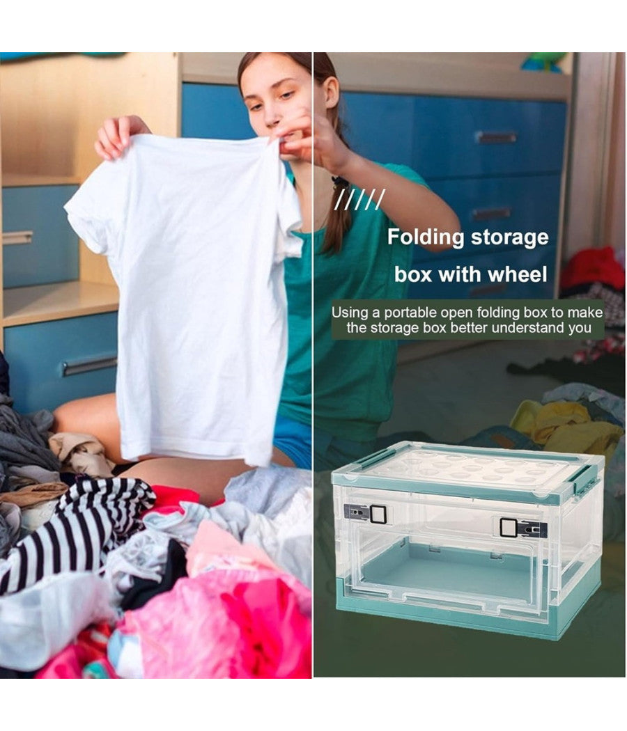 Scatola Contenitore Di Stoccaggio Pieghevole Salvaspazio Con Ruote 40x28x24 Cm         