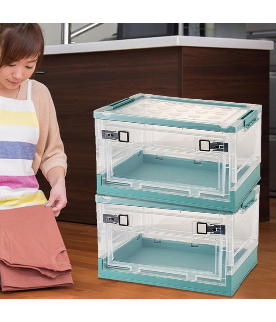 Scatola Contenitore Di Stoccaggio Pieghevole Salvaspazio Con Ruote 40x28x24 Cm         