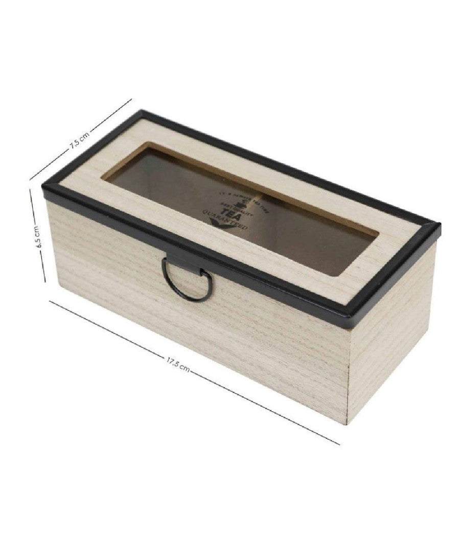 Scatola Contenitore In Legno Per Tè Con Bacheca 2 Posti Scomparti Vetrina 219598         