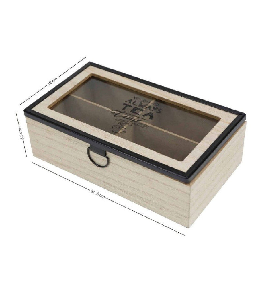 Scatola Contenitore In Legno Per Tè Con Bacheca 4 Posti Scomparti Vetrina 219599         