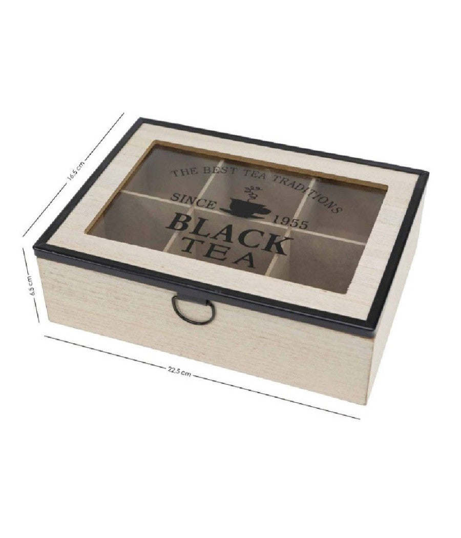Scatola Contenitore In Legno Per Tè Con Bacheca 6 Posti Scomparti Vetrina 219601         