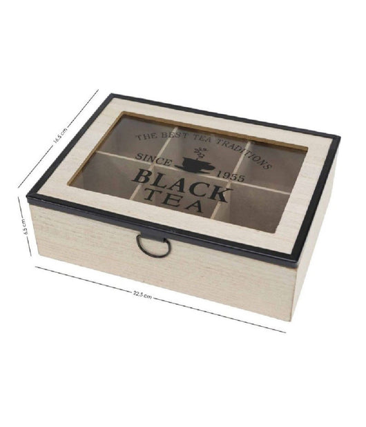 Scatola Contenitore In Legno Per Tè Con Bacheca 6 Posti Scomparti Vetrina 219601         