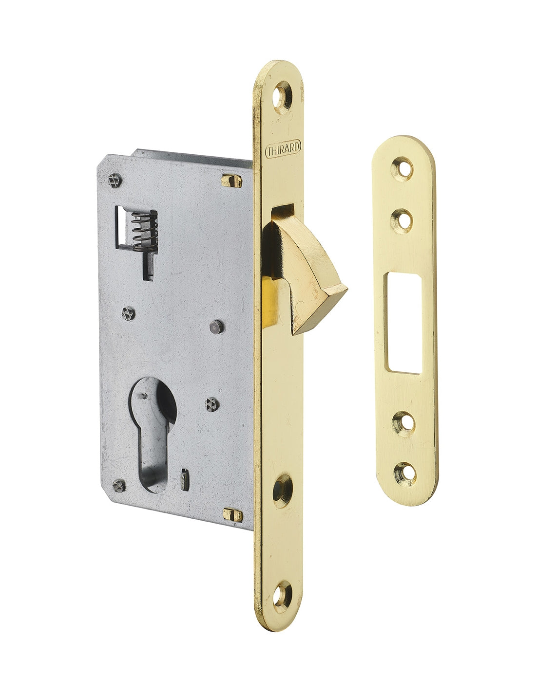 Serratura da incasso per porta scorrevole a cilindro europeo, asse 40mm - Finitura ottone - THIRARD
