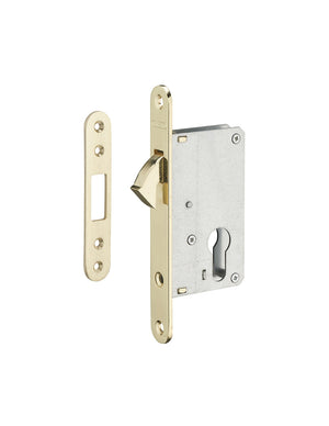 Serratura da incasso per porta scorrevole a cilindro europeo, asse 40mm - Finitura ottone - THIRARD