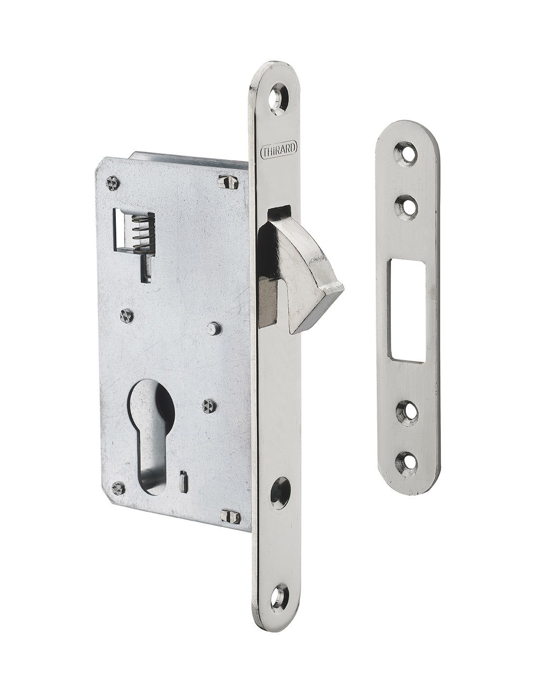 Serratura da incasso per porta scorrevole a cilindro europeo, asse 40mm - Finitura nichel - THIRARD
