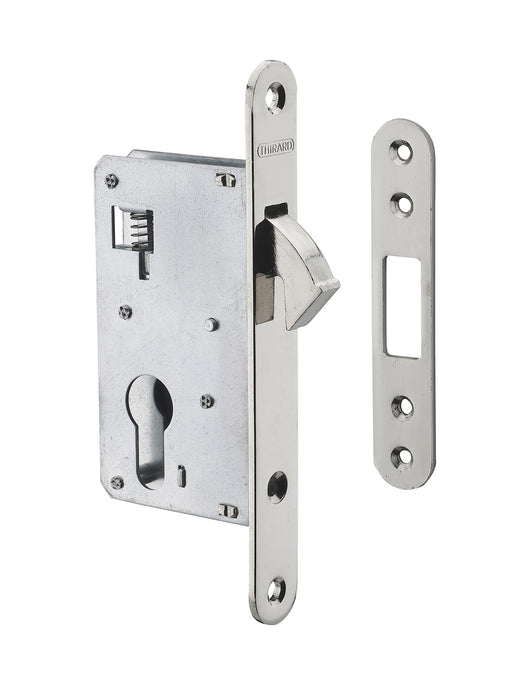 Serratura da incasso per porta scorrevole a cilindro europeo, asse 40mm - Finitura nichel - THIRARD