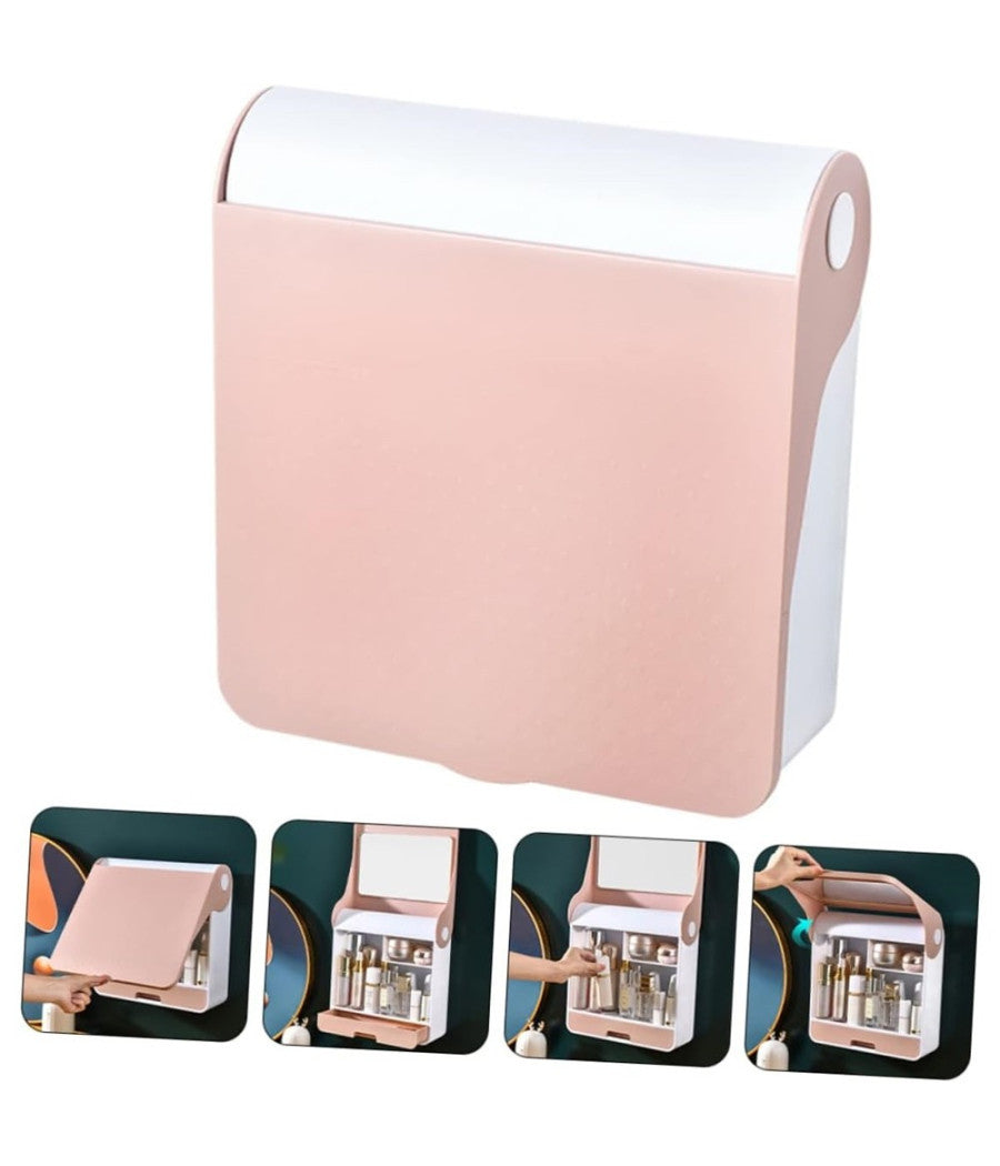 Scatola Espositore Organizer Trucco Contenitore Per Cosmetici Porta Trucchi Rosa         